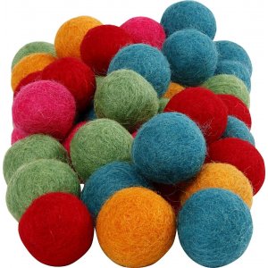 Perles de laine - couleurs vives - 64 pcs Perles de laine - couleurs vives - 64 pcs