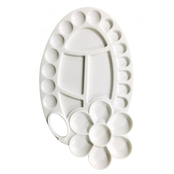 Palette en plastique - Forme ovale avec fleur 16x29cm
