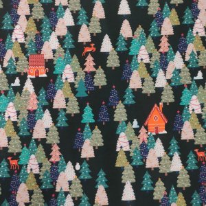 Jersey à motifs 145 cm - Maison en pain d'épices - sapins - vert Jersey à motifs 145 cm - Maison en pain d'épices - sapins - vert