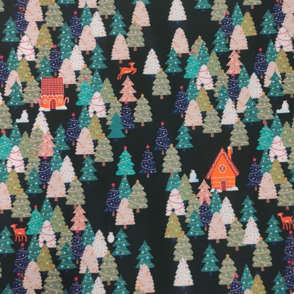 Jersey  motifs 145 cm - Maison en pain d\\\'pices - sapins - vert