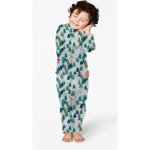 Jersey à motifs 145 cm - maisons en pain d\\\'épices - sapins - bleu clair Jersey à motifs 145 cm - maisons en pain d\\\'épices - sapins - bleu clair