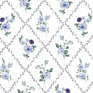 Toile cirée à motif floral - Bleue Toile cirée à motif floral - Bleue