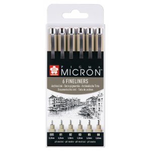 Fineliners Pigma Micron résistant aux archives - 6 stylos Fineliners Pigma Micron résistant aux archives - 6 stylos