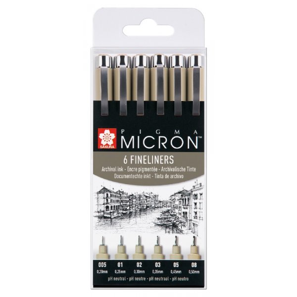 Fineliners Pigma Micron rsistant aux archives - 6 stylos