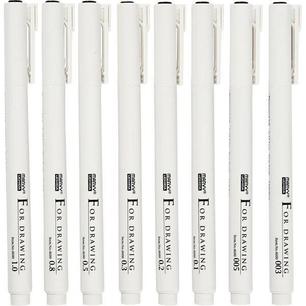 Encre d'écriture/dessin Fine Line - noir - 8 pcs Encre d'écriture/dessin Fine Line - noir - 8 pcs