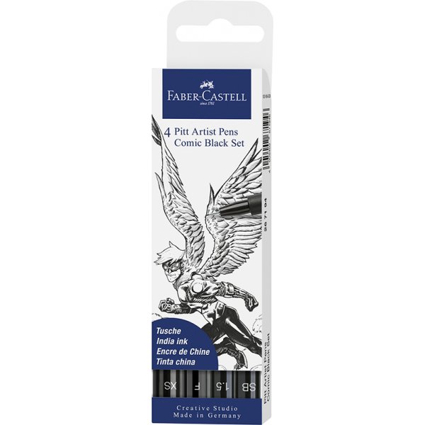 Set de stylos  dessin - Faber-Castell - Encre de Chine Pitt Artist Pen Comic - 4 stylos noirs