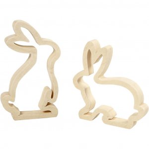 Lapins de Pâques en bois - 2 pièces, hauteur 14 cm Lapins de Pâques en bois - 2 pièces, hauteur 14 cm