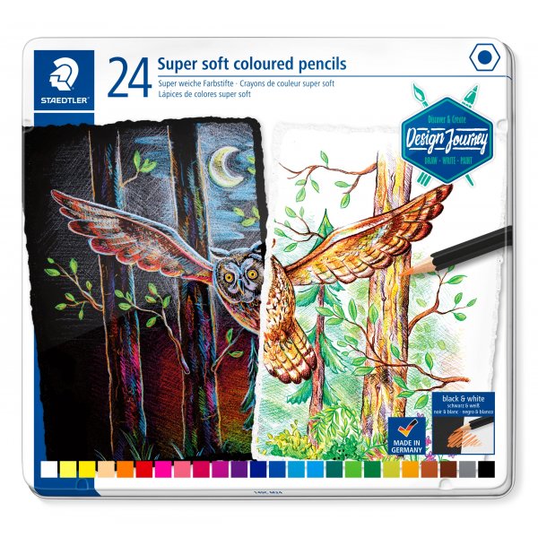 Design Journey Crayons de couleur super doux dans une bote - 24 crayons