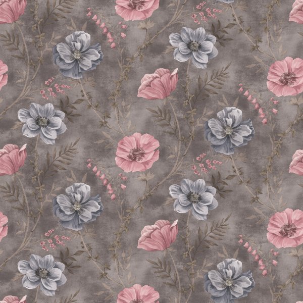 Bche PVC Fleurs - Gris/Rose
