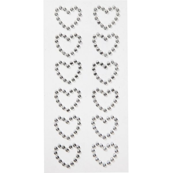 Coeurs en strass - argent - 12 pcs