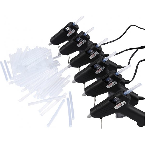 Pistolets  colle avec colle -130C - Basse temprature - Lot de 6 pistolets et 200 btons de colle