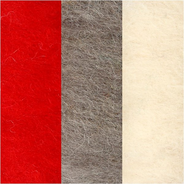Laine cardée - harmonie rouge/blanc - 3 x 10 g Laine cardée - harmonie rouge/blanc - 3 x 10 g