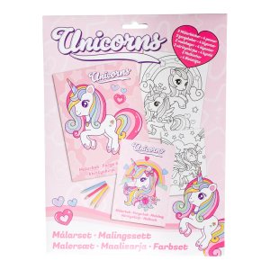 Coffret de coloriage Licorne - 2 livres de coloriage avec 4 crayons de couleur