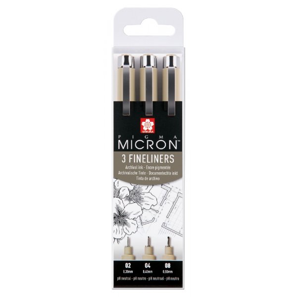 Fineliners Pigma Micron Archival Rsistant - 3 stylos (02, 04, 08)