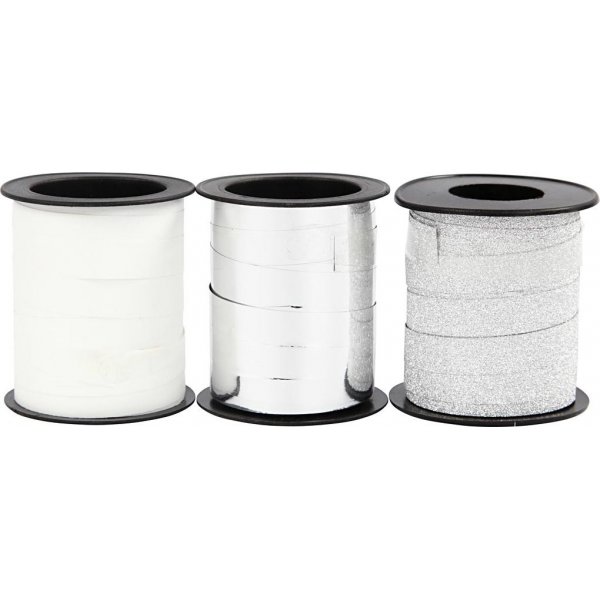 Cordon cadeau - argent - paillettes argentées - blanc - 3 x 15 m
