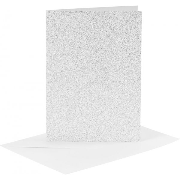 Cartes et enveloppes - argent - paillettes - 11,5 x 16,5 cm - 4 sets