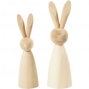 Lapins en bois - 2 pièces, hauteur 12 et 14 cm Lapins en bois - 2 pièces, hauteur 12 et 14 cm