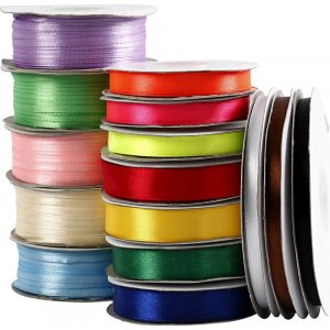 Ruban de satin - assortiment - couleurs mélangées - 15 rouleaux Ruban de satin - assortiment - couleurs mélangées - 15 rouleaux