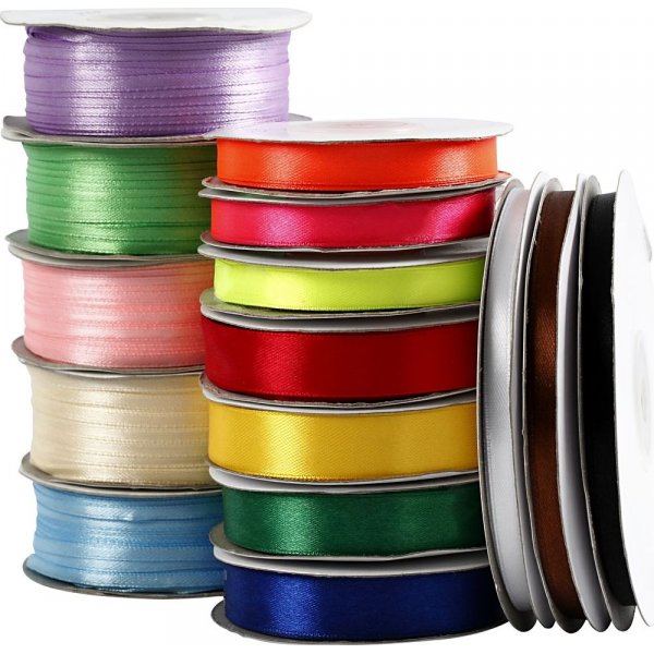 Ruban de satin - assortiment - couleurs mlanges - 15 rouleaux