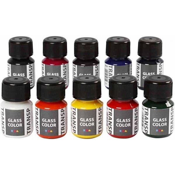 Peinture pour verre transparente - couleurs mlanges - 10 x 30 ml