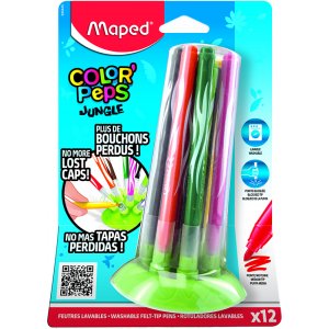 Coffret feutres - Maped - Color'Peps "Longue vie" 12 feutres lavables thème jungle avec capuchons innovants Coffret feutres - Maped - Color'Peps "Longue vie" 12 feutres lavables thème jungle avec capuchons innovants