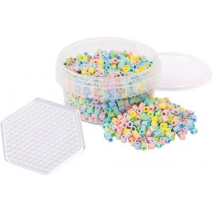 Perles en tube pastel 1000 pcs, dans un pot avec assiette Perles en tube pastel 1000 pcs, dans un pot avec assiette