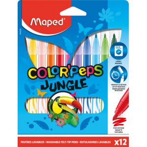 Coffret feutres - Maped - Color'Peps "Longue vie" 12 feutres lavables thème jungle Coffret feutres - Maped - Color'Peps "Longue vie" 12 feutres lavables thème jungle