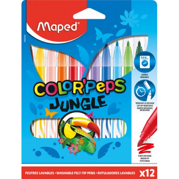 Coffret feutres - Maped - Color'Peps "Longue vie" 12 feutres lavables thme jungle