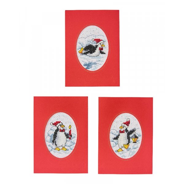 Kit de broderie Cartes de Nol - Pingouins de Nol