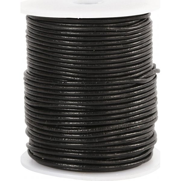 Cordon en cuir - noir - 2 mm - 50 m