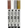 Marqueur pour verre et porcelaine - marron - or - argent - blanc - semi opaque - 1-2 mm - 4 pcs