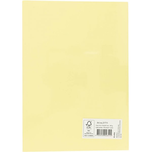 Carton color - jaune clair - A4 - 180 g - 100 feuilles