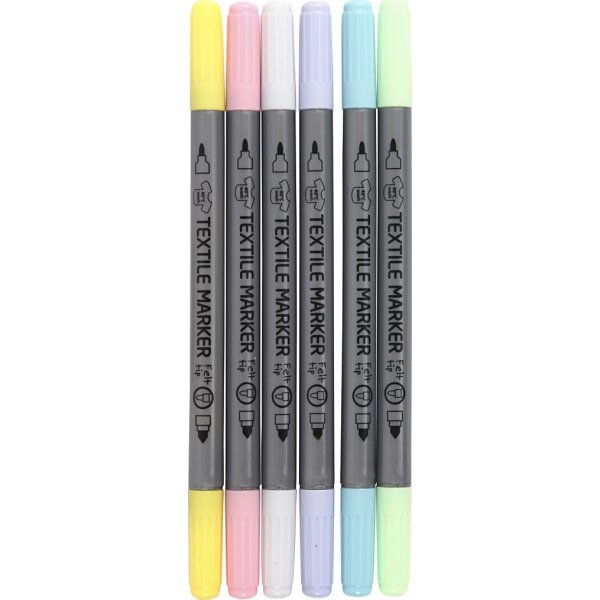 Marqueurs textiles - couleurs pastel - 6 pcs