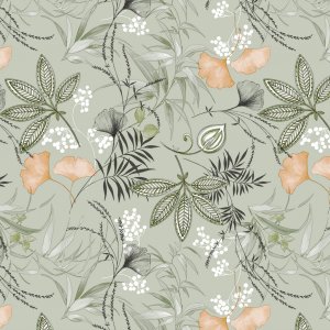 Toile cirée à motif de ginkgo - Verte Toile cirée à motif de ginkgo - Verte