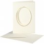 Carte passe-partout avec enveloppe - blanc cass - ovale avec bord dor - 10 sets