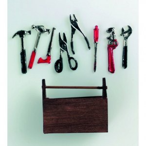 Miniature 5 x 4 cm - 9 pièces Boîte à outils avec outils Miniature 5 x 4 cm - 9 pièces Boîte à outils avec outils