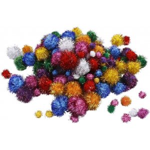 Pompons - couleurs vives - paillettes - 62 g Pompons - couleurs vives - paillettes - 62 g