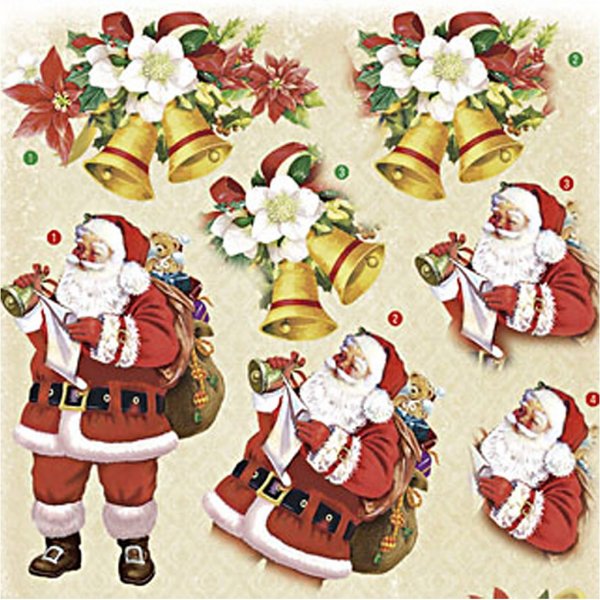 Motif 3D - Père Noël et étoiles de Noël - 4 feuilles Motif 3D - Père Noël et étoiles de Noël - 4 feuilles