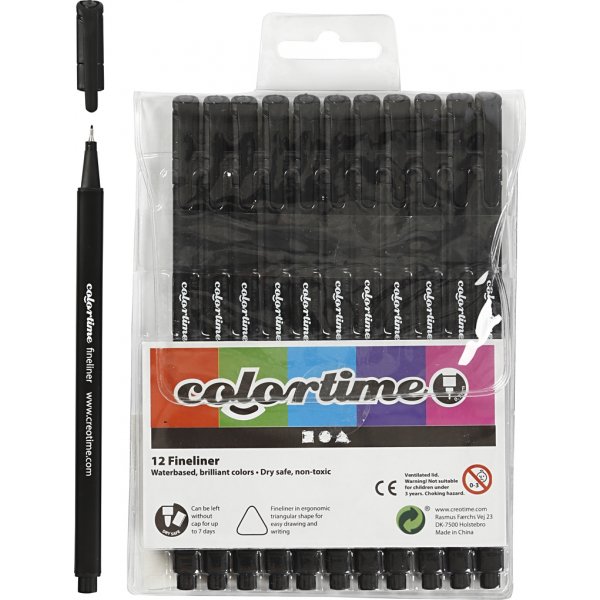 Marqueur Colortime Fineliner - noir - 12 pcs Marqueur Colortime Fineliner - noir - 12 pcs