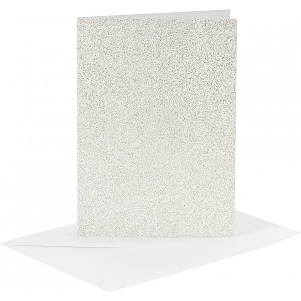 Cartes et enveloppes - blanc - paillettes - 11,5 x 16,5 cm - 4 sets