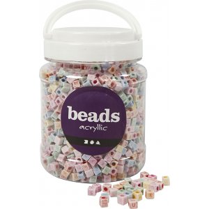 Perles lettres - Couleurs pastel - 6x6 mm - env. Perles lettres - Couleurs pastel - 6x6 mm - env.