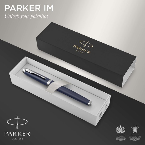 Stylo roller Parker IM - Bleu Mat CT Rollerball - Noir fin