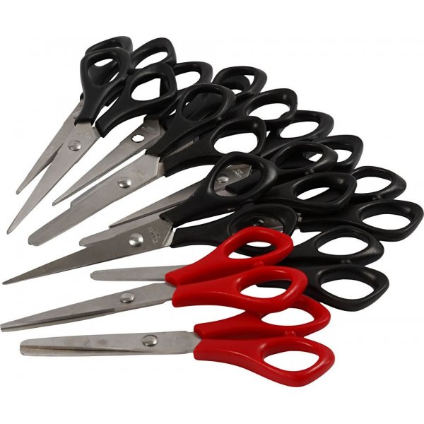 Ciseaux d'cole - noir - rouge - droite et gauche - 12 pcs