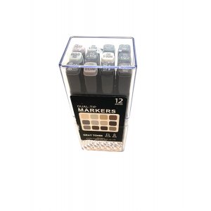 Lot de 12 feutres de couleur, double pointe, nuances de gris Lot de 12 feutres de couleur, double pointe, nuances de gris