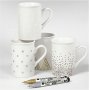 Marqueur pour verre et porcelaine - marron - or - argent - blanc - semi opaque - 1-2 mm - 4 pcs