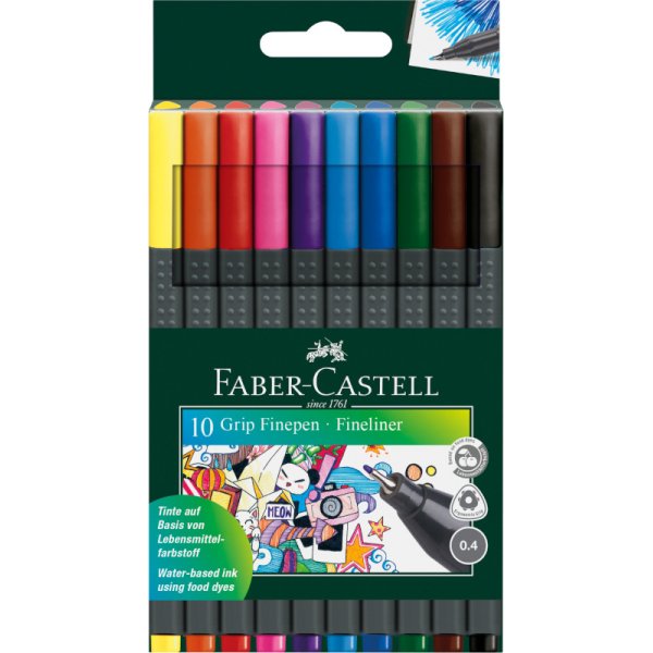 Ensemble de feutres - Faber-Castell - Grip Finepen - 10 couleurs