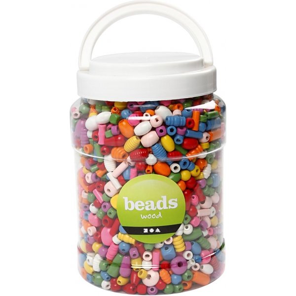 Perles en bois - moyennes - couleurs et tailles mlanges - 2 l