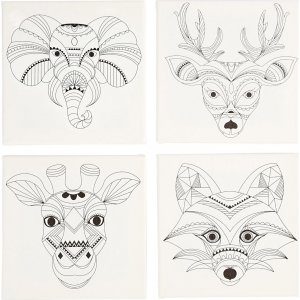 Toile avec impression - blanc - animaux - 4 pcs Toile avec impression - blanc - animaux - 4 pcs