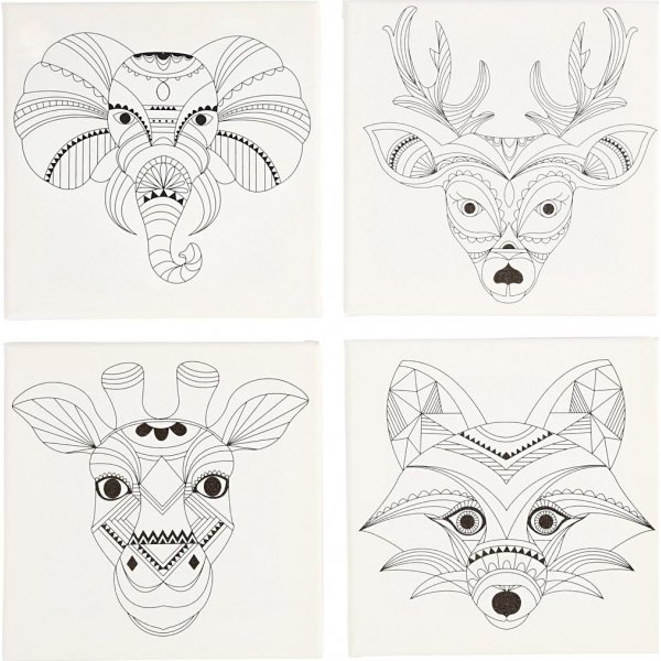 Toile avec impression - blanc - animaux - 4 pcs