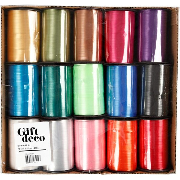 Cordon cadeau - couleurs mlanges - brillant - 15 x 250 m